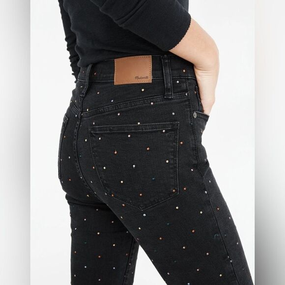 Madewell Vintage Washed Black High Rise Metallic Rainbow Dotted Skinny Jeans - Picture 1 of 13